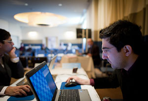 Kramnik in play against Anand in their blindfold game. Photo © Fred Lucas. 