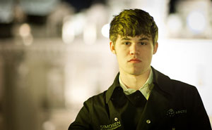 Magnus Carlsen outside the Cafe de Paris in Monaco for the Amber opening ceremony. He faces Hikaru Nakamura in Round 1. Photo © 2011 Fred Lucas 