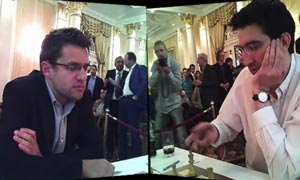 Aronian and Kramnik discussed the game for some time after it finished. Photo © 