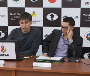 Andreikin and Caruana at their post-game press conference. Photo ©