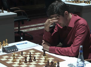 Peter Svidler finding it very hard to find his way through to the win in the rook ending. Photo © 