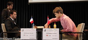 Bacrot had a big advantage at one stage against Carlsen in the final round but it went away in time trouble and Carlsen may have missed some chances later to win the event. Photo ©: 