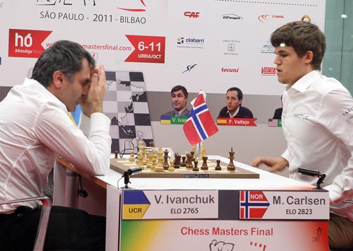 Vassily Ivanchuk realises he is lost against Magnus Carlsen in the 2nd blitz game