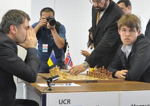 Perhaps tiredness is finally catching up with Ivanchuk as he was nowhere near his best against Carlsen in Round 5. Photo © 