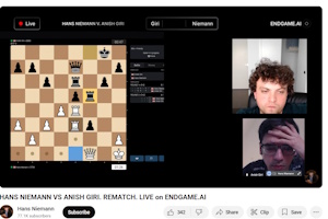 Hans streamed his defeat to Giri on a few platforms. Photo &copy; 