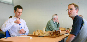 IM Andrew Greet against IM Harald Groetz in Round 7. Photo © Dave Clayton. 