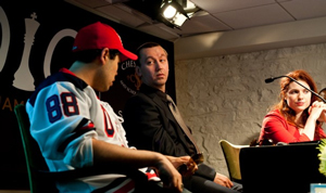 Hikaru Nakamura and Gata Kamsy at their post game press conference.  Photo © Betsy Dynako - 