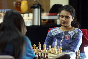 Humpy Koneru back in the hunt after an odd day of chess in Doha. Photo © 