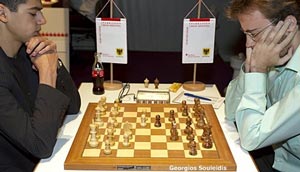 Anish Giri won due to a three move tactic at the end of his game against Georg Meier. Photo © Georgios Souleidis. 