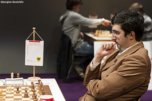 Vladimir Kramnik needs at most a draw in the last two rounds to win his 10th Dortmund Title. Photo © Georgios Souleidis. 