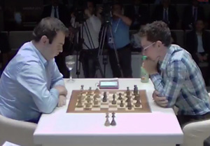 Mamedyarov and Caruana in the blitz tie-break. Photo &copy; 
