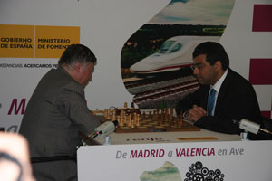 Karpov and Anand in play. Photo © 