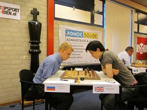 David Howell in his game against IM Oleg Spirin which allowed him to take the lead alone. Photo © Maaijveld.