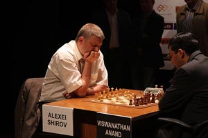 Alexei Shirov in action against Anand earlier in the week.