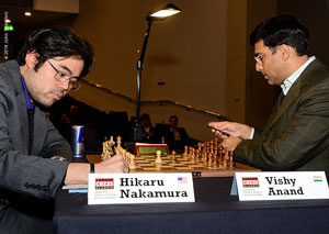 Nakamura tried the Evans Gambit against Anand. Photo © John Saunders.