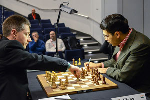 Viswanathan Anand beat Michael Adams to win the London Chess Classic. Photo © John Saunders.