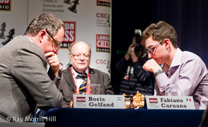 Gelfand eliminated Caruana who had started the event so well. As Svidler pointed out even though Caruana is number 5 in the world he hasn't played many of these rapid events. Photo © Ray Morris-Hill. 