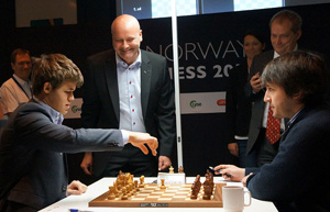 Carlsen-Radjabov Round 6. Photo © Norway Chess. 