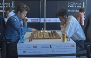 Carlsen against Nakamura in blitz always has some tension and Carlsen won the full point. Photo © 