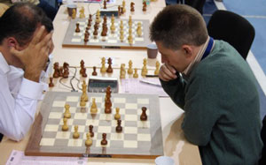 England lost 2.5-1.5 in Round 2 against BIH Adams lost the only decisive game against Ivan Sokolov. Photo © 2010 Albran. 