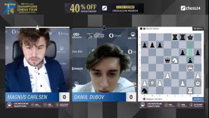Carlsen  and Dubov - close battle, neither player was happy with their performance. Photo © 