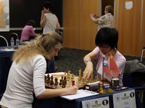 Hou Yifan scored 4th win in a row and the start of the FIDE Women's Grand Prix in Rostov. Photo © Anastasiya Karlovich.