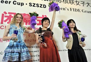 2nd: Anna Muzychuk 1st Hou Yifan 3rd: Ju Wenjun. Photos by Anastasiya Karlovich with kind permision from FIDE. 