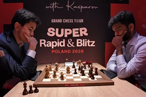 Sindarov vs Gukesh in Round 5. Photo &copy; 