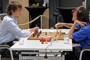 Liam Vrolijk against Sergei Tiviakov in the final. Photo &copy; Frits Agterdenbos.