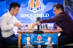 Nodirbek Abdusattorov lost to Levon Aronian in Round 1. Photo &copy; 