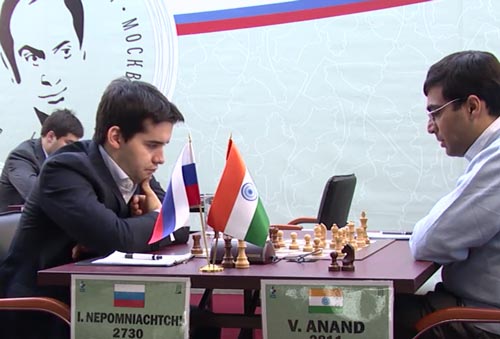 Ian Nepomniachtchi drew with Viswanathan Anand who seemed happy enough to draw