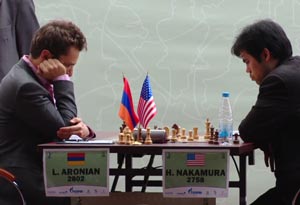 Aronian and Nakamura drew perhaps the most interesting game of the day. Photo © 