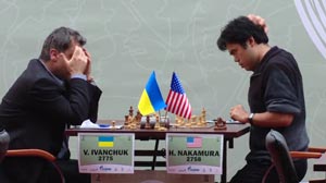Ivanchuk beat Nakamura who seemed restless and confused at the board. Photo © 