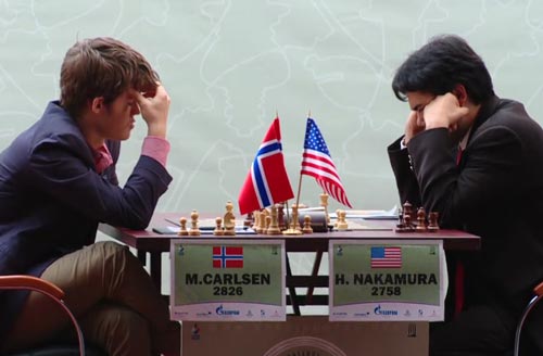Magnus Carlsen against Hikaru Nakamura
