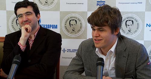 Kramnik and Carlsen at their press conference