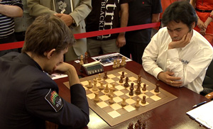 Sergey Karjakin may have won in Norway in the blitz but he was 2nd best to Nakamura here and his loss in the final round secured first for the American. Photo &copy; 