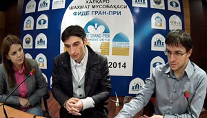 Jobava and Vachier-Lagrave discuss their round 7 game. Photo © 