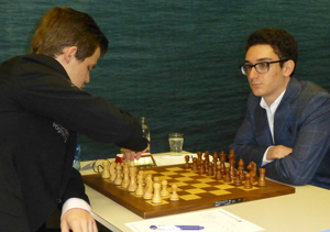 Carlsen-Caruana Tata Steel Round 1. Photo © Michiel Abeln.