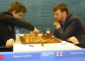 Magnus Carlsen managed to defeat Gawain Jones after losing a piece. Photo © Michiel Abeln.