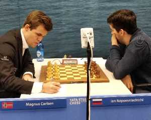 Magnus Carlsen against Jan Nepomniachtchi. 