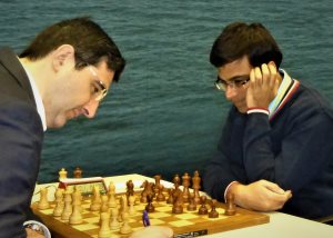 Kramnik against Anand. Photo © Michiel Abeln