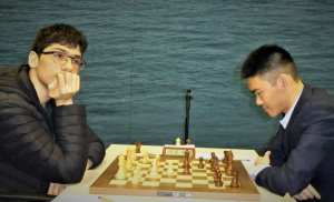 Alireza Firouzja against Jeffery Xiong in round 7. Photo © Michiel Abeln. 