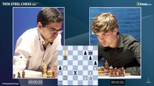 SZACHY 292# Magnus Carlsen - Firouzja Alireza, TATA STEEL 2021, debiut  szachowy gambit hetmański 