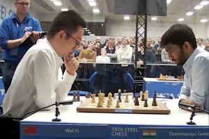 Wei Yi and Gukesh play the final tie-break game to decide this year's winner. Photo © 