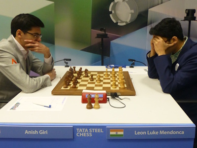 Mendonca vs Giri Tata Steel 2025 Round 10 Photo © Michiel Abeln.