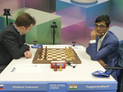 Praggnanandhaa vs Fedoseev Tata Steel 2025 Round 10 Photo © Michiel Abeln.