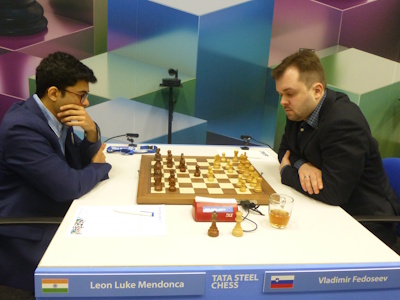 Fedoseev vs Mendonca Tata Steel 2025 Round 11 Photo © Michiel Abeln.