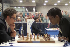 Caruana at the moment he made the losing blunder against Praggnanandhaa. Photo © 