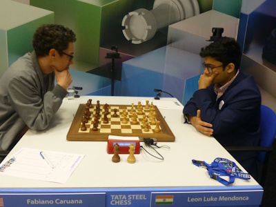 Mendonca vs Caruana Tata Steel 2025 Round 12 Photo © Michiel Abeln.