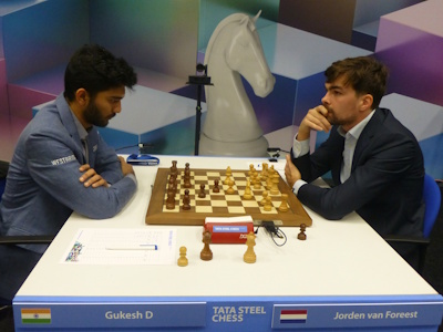 Van Foreest vs Gukesh Tata Steel 2025 Round 12 Photo © Michiel Abeln.